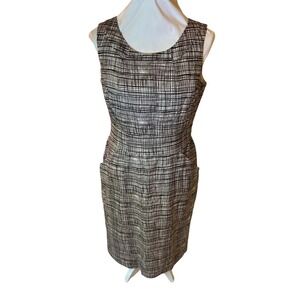 Pure 6 Sleeveless Sheath Dress‎ Black Tan Gold Plaid Career Professional Party